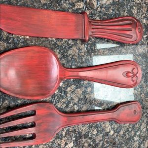 Antiqued hanging faux wood silverware
